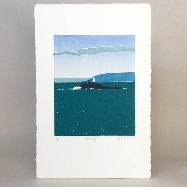 PrinterSmall's tweet image. Original Limited Edition LinoCut Print #Godrevy view from #Porthminster #StIves #Cornwall in my #FolksyShop #newonfolksy ow.ly/pKg830kTMEj #justacard  #shopsmall #shopindie #printmaking #linocut