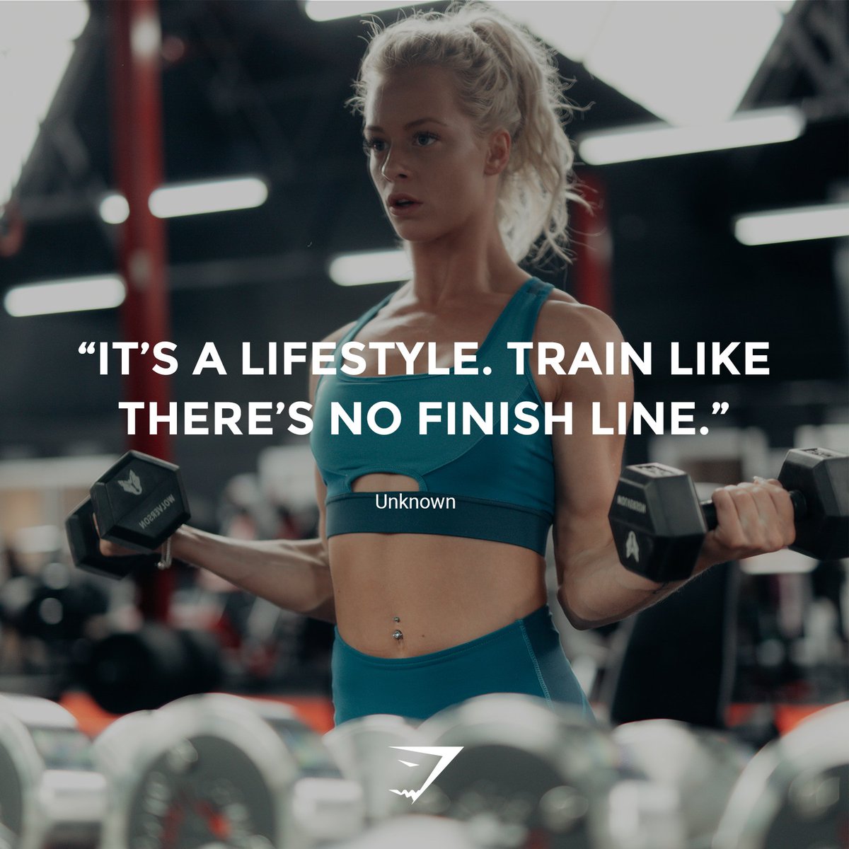 Gymshark's tweet image. "It's a lifestyle. Train like there's no finish line." 

#MondayMotivation