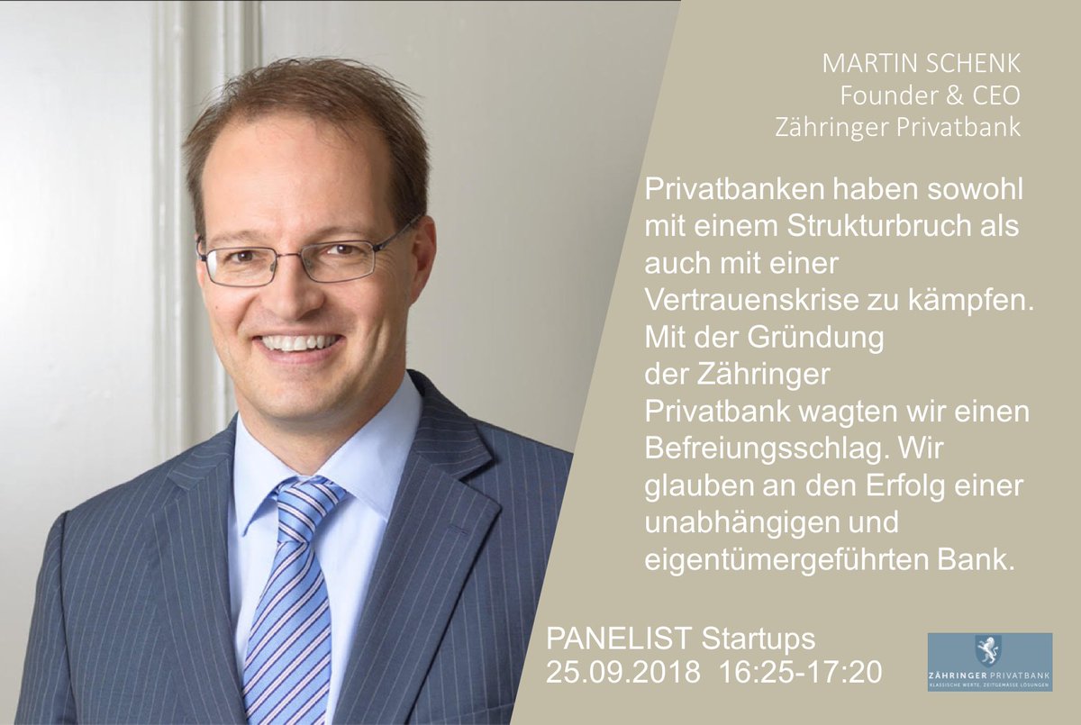 Get ready... for our Panelist Martin Schenk from Zähringer Privatbank on #SUD2018 in #Bern!
Register NOW ⏱️👉buff.ly/2NBSTvz
