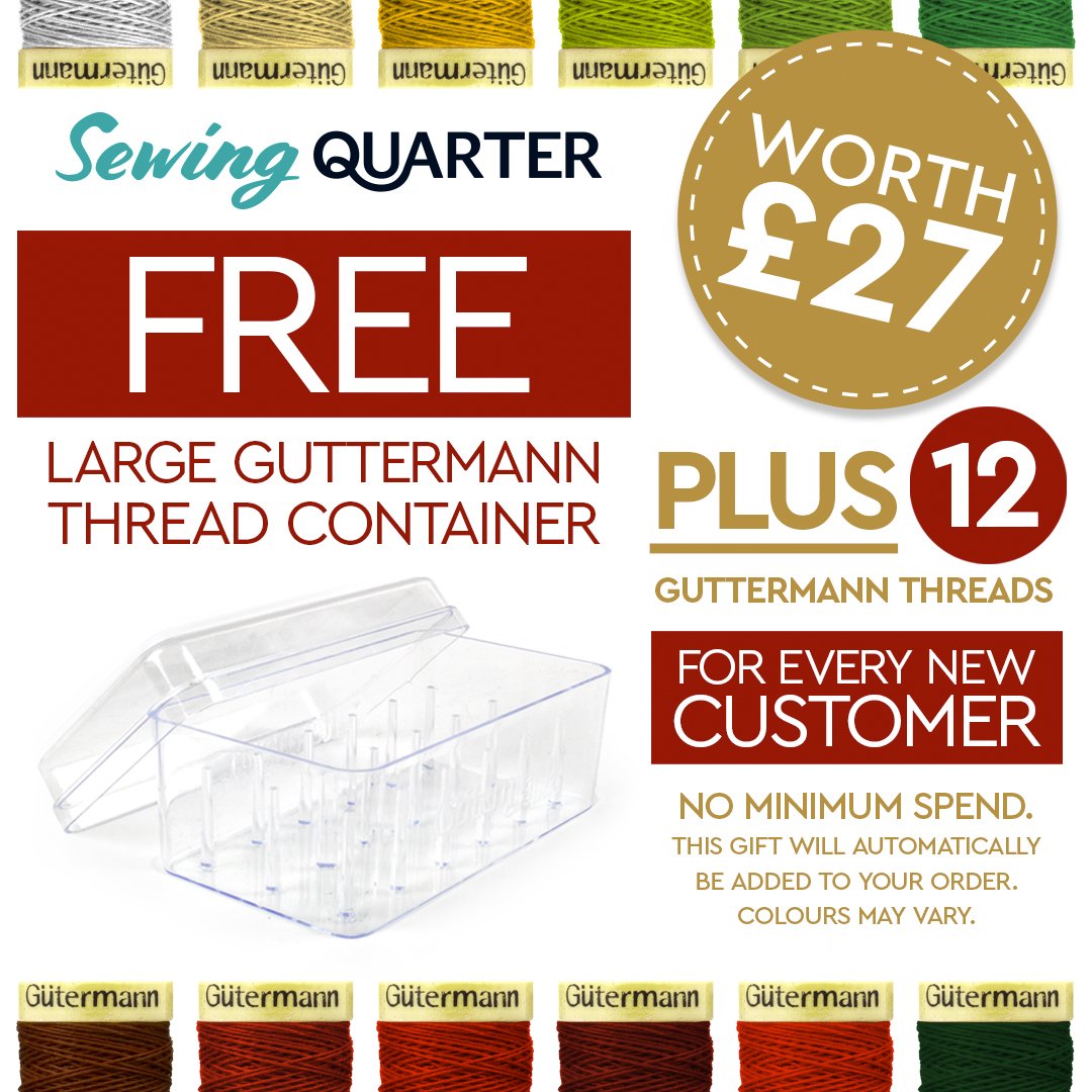 We quilters can never have enough threads! Shop for the first time with <a href="/sewingquarter/">Sewing Quarter</a> this week &amp; you'll get a Large Guttermann Thread Container +12 free threads, while stocks last. Visit bit.ly/sewqthreads! #ChristmasInJuly