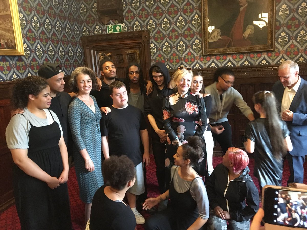 Chickenshed young people in Jubilee Room at Parliament with MPs and Peers