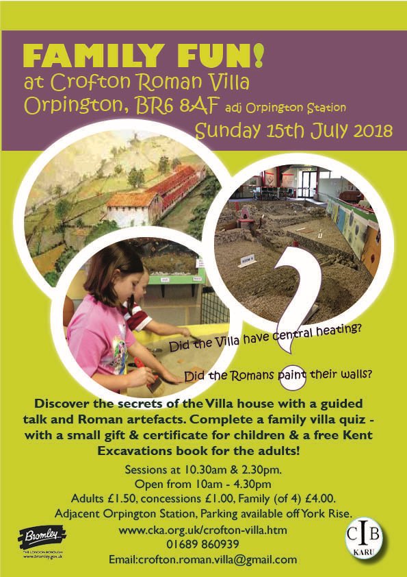 The villa is open this Sunday for Family Fun. Come and find out how the #Romans lived in Bromley 1,800 years ago!