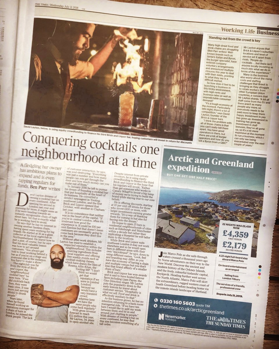 Our first feature in The Times 🙌  turn to pg 45 (business section) for a full page spread on our history, our future plans, and what it means to be a neighbourhood bar 🍸👨‍👩‍👧‍👦

#tooting #clapham #balham #wandsworth #crowdfund #brickandliquor #neighbourhoodbar #hospitality