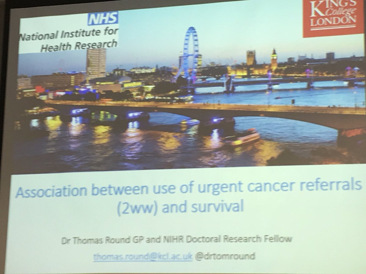 Really interesting research from  @drtomround @KingsCollegeLon showing impact of '2 week wait' pathway on improving cancer survival- including reduced late stage diagnoses #sapcasm @sapcacuk