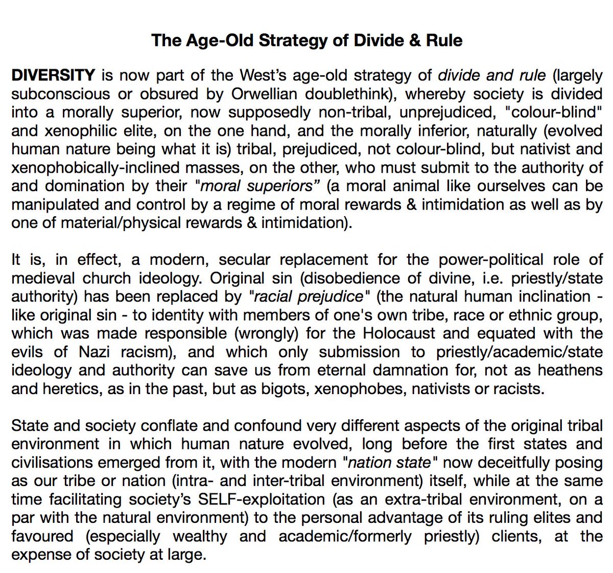 It is a very powerful word, as was "heretic" in medieval times, which has enabled western "democracies" to impose the madness of mass immigration &  #DIVERSITY on their populations as a strategy of divide & rule:
