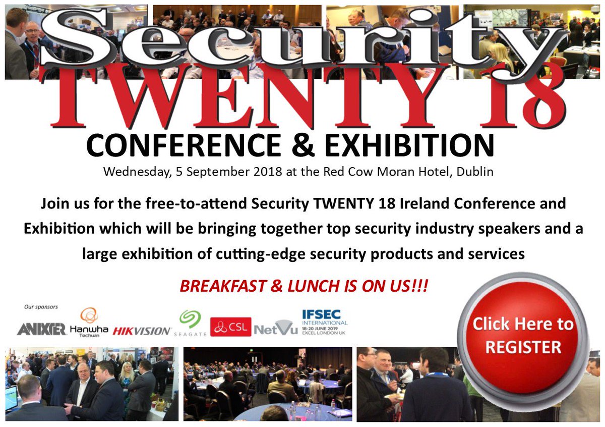 SECURITYTWENTY's tweet photo. Registration is now open for Security TWENTY 18 Ireland taking place on 5 September at the Red Cow Moran Hotel in Dublin! Visit our website to book FREE places: https://t.co/8zNmrtbyVF @Profsecman @LunnRyanlunn @mjwhite20 @profsecmag https://t.co/FTNEIYQMPb