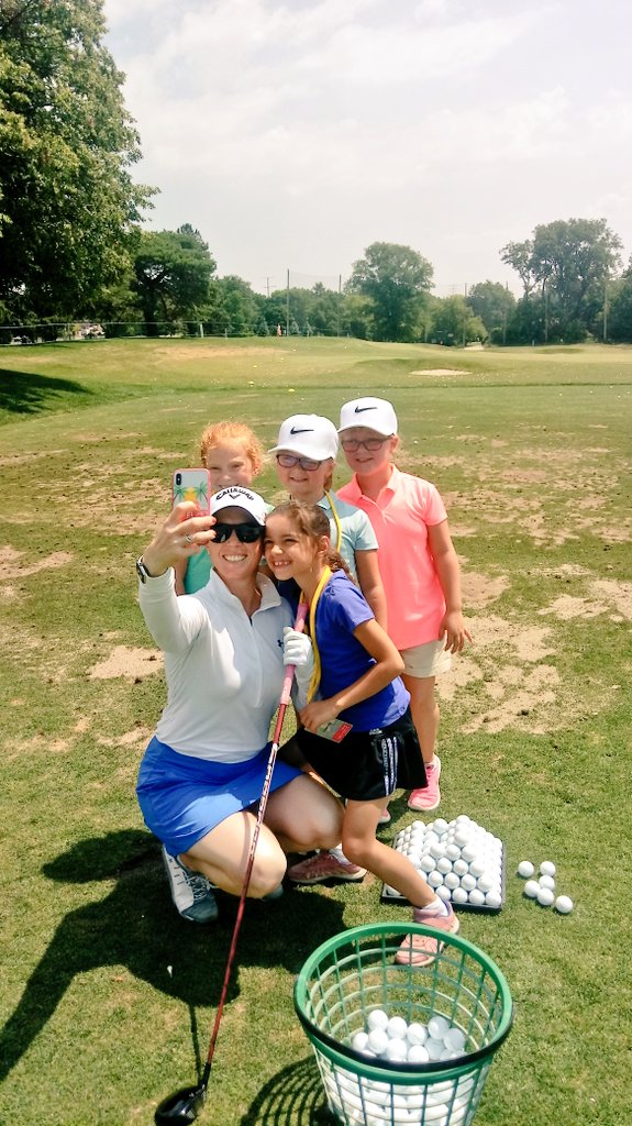 Some of our ladies got to meet tons of @LPGA players yesterday @MarathonLPGA. They were extra happy to take a #selfie with @mpressel on the range! Thank you! #youthgolf #juniorgolfers #volunteer