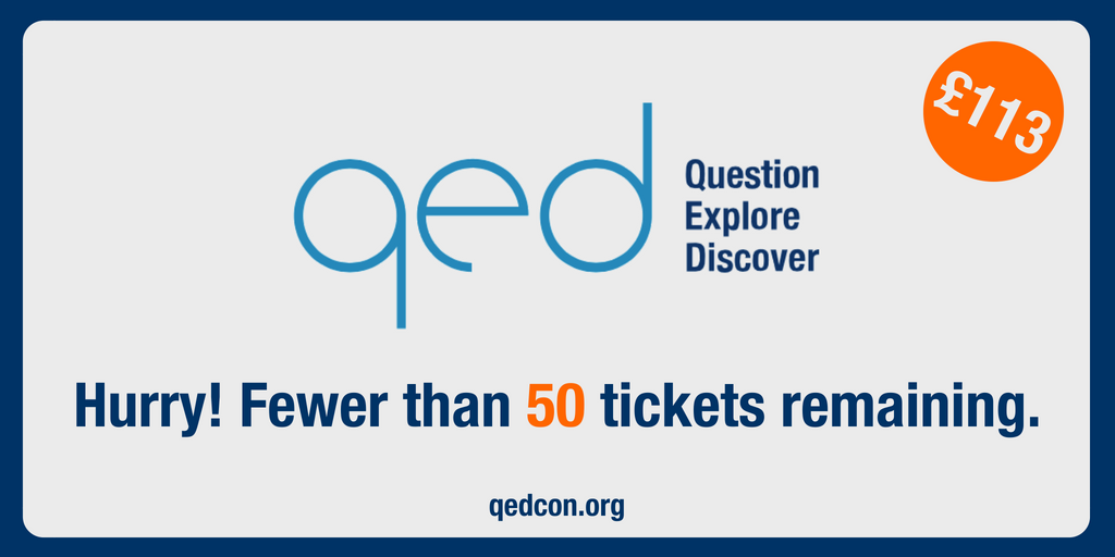 QEDcon's tweet image. There are fewer than 50 tickets remaining for #QEDCon2018. Repeat: there are fewer than 50 tickets remaining for the last #QEDCon of this decade. Buy yours here: qedcon.org/tickets