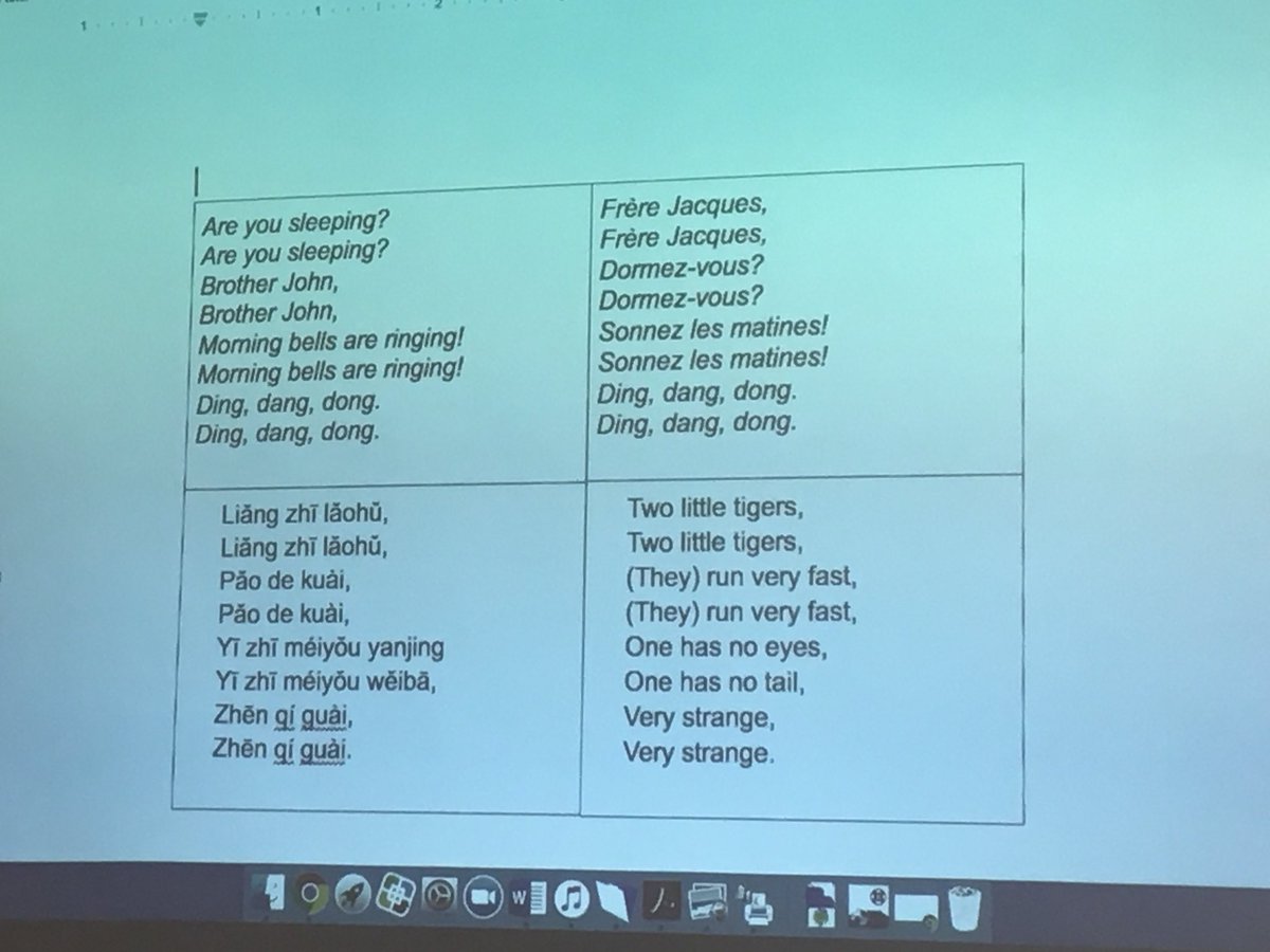 MsSnider5's tweet photo. Different versions of Frères Jacques to support #translanguaging in the classroom https://t.co/5z9XaU0Ksi