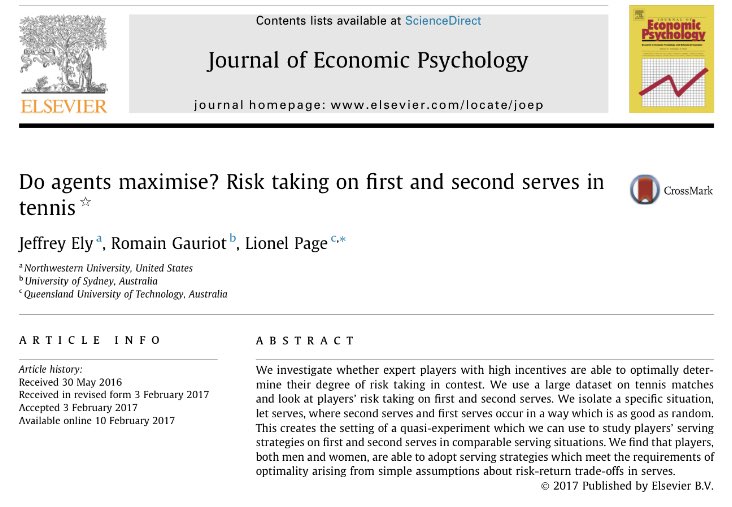 We replicated this result using a quasi-experiment: when a serve bounces off the net, players get a 1st serve if the ball lands in, a 2nd serve if it lands out.The following 1st/2nd serves appear in very similar situations and can be directly compared. https://ideas.repec.org/a/eee/joepsy/v63y2017icp135-142.html