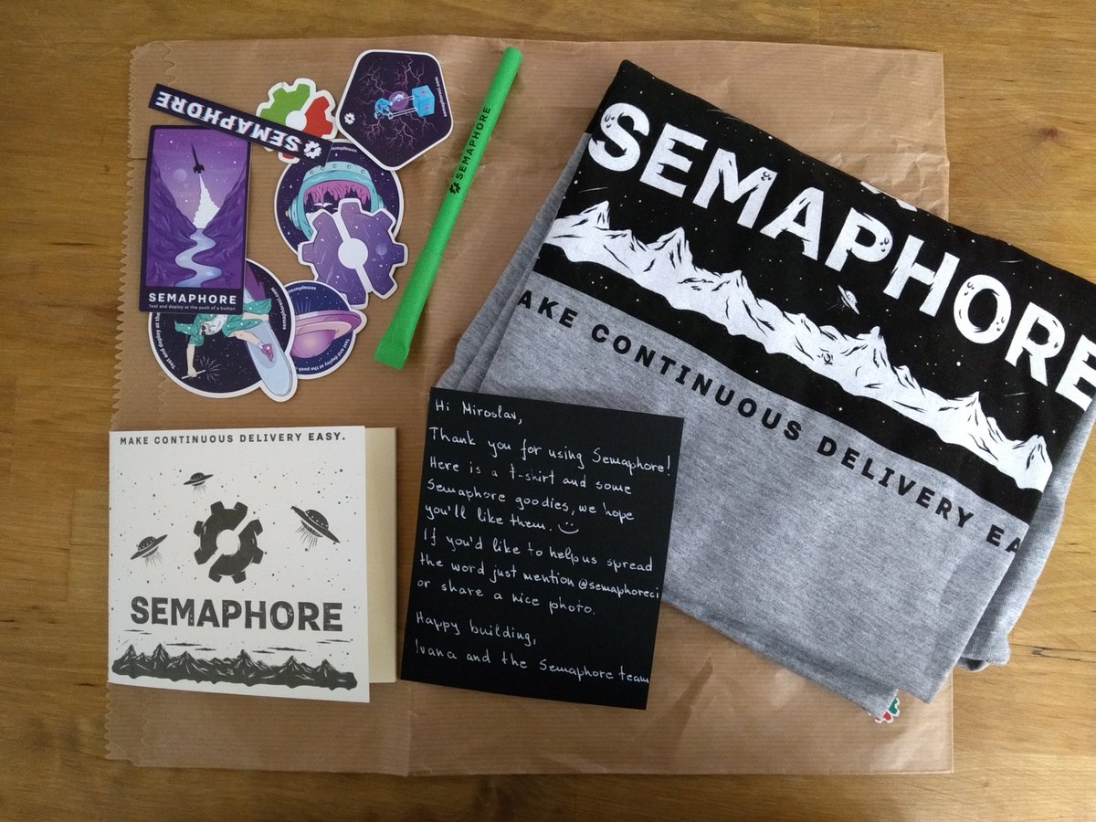 mirosr_'s tweet image. During @BalkanRuby I had a chat with @bmarkons and @mstojadinov about how much I like @semaphoreci. A couple of weeks later I received some cool SWAG with a personal handwritten note from Ivana. Thank you fellows and keep the good work! ❤️