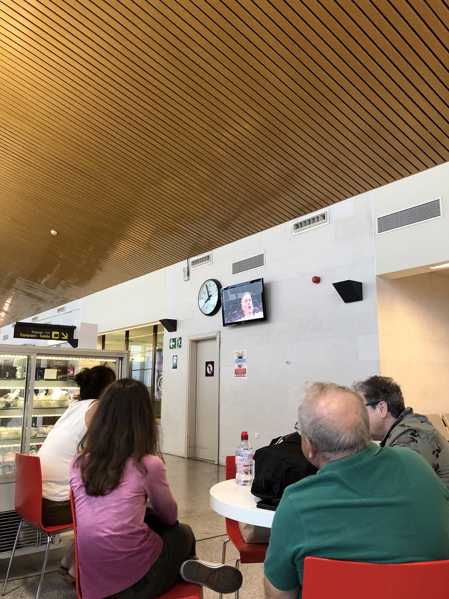 HannahMNeumann's tweet photo. In the airport in Spain, they have changed the screens to show the game because there are more important happening on the TV than knowing which gate your plane is leaving from #itscominghome @easyJet https://t.co/tgGP5l3cTr
