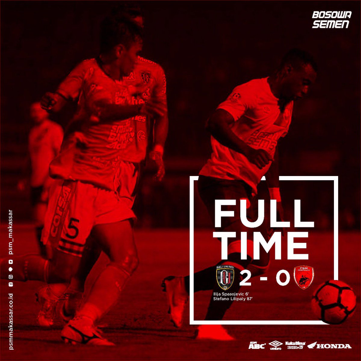 Pasukan Ramang harus mengakui keunggulan Bali United. Misi revans belum dapat diwujudkan.

Terima kasih kepada para suporter Juku Eja yang telah hadir untuk mendukung langsung di Stadion I Wayan Dipta, mohon maaf belum dapat memberikan hasil yang terbaik.