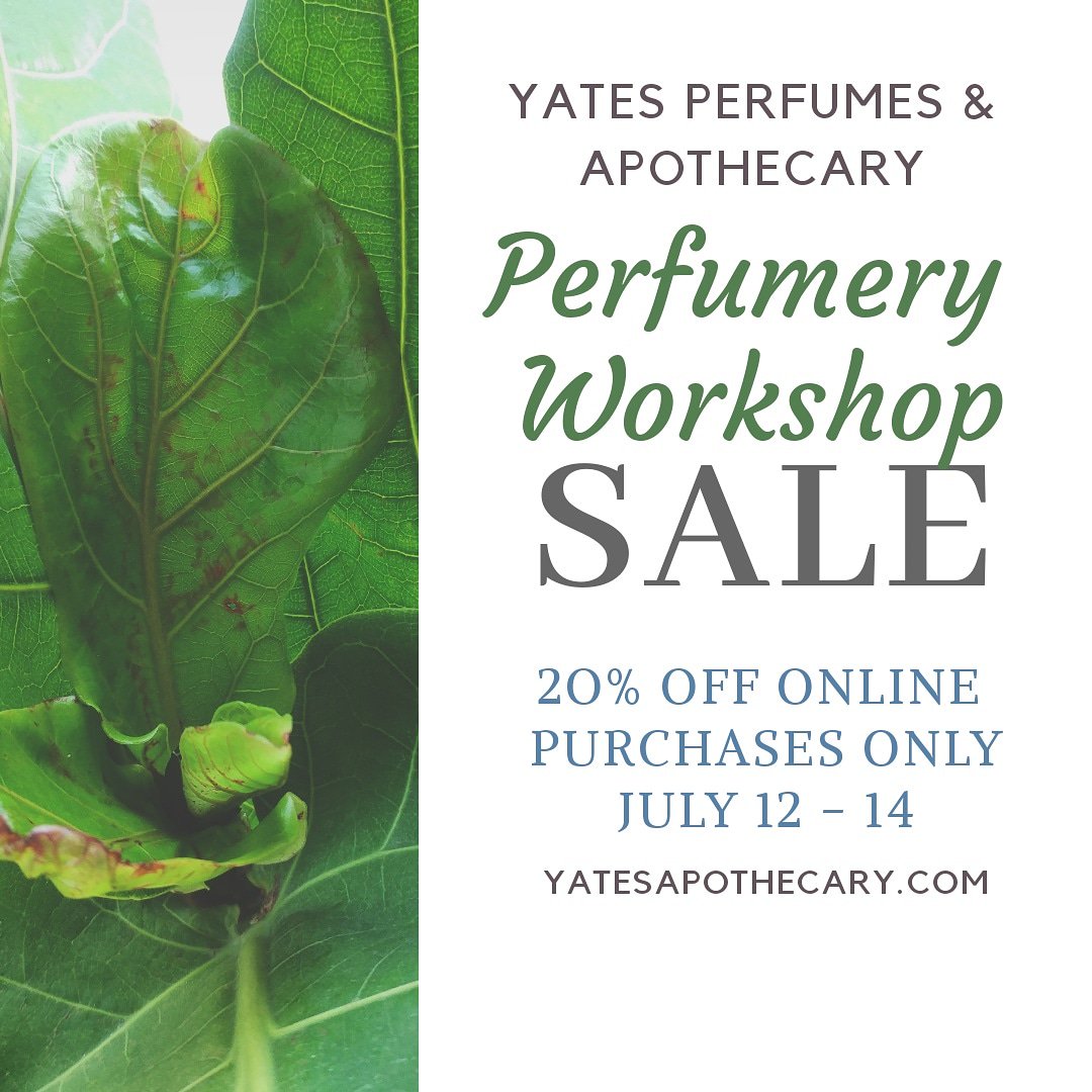 The perfumery workshop sale starts tomorrow at 9am. All perfumery workshops are 20% and only apply to online sales. The sale ends July 14th at 9pm.