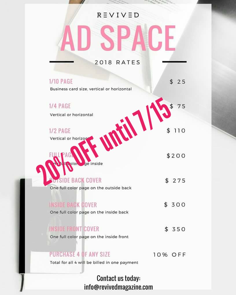 RevivedMagazine's tweet photo. Don't miss out on our Summer 2018 issue! We have something VERY special for our HBCU grad subscribers! Take advantage of our 20% deal.  Good until 7/15 (offer valid for 1/2 page ad or larger). SHOUT OUT YOUR HBCU!
Inquire at info@revivedmagazine.com  #blackwomanowned #hbcugrads https://t.co/pbMaYpl8Bn
