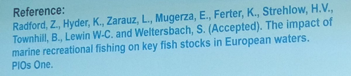 Great talk by <a href="/CefasGovUK/">Cefas</a>'s <a href="/ZachRadford/">Zachary Radford</a> showing that there are not massive differences between recreational &amp; commercial catches in some species within European waters, such as the Atlantic salmon. Interesting! <a href="/FSBI18/">FSBI Conference 2018</a> #FishSci #RecreactionalFishing #StockAssessment