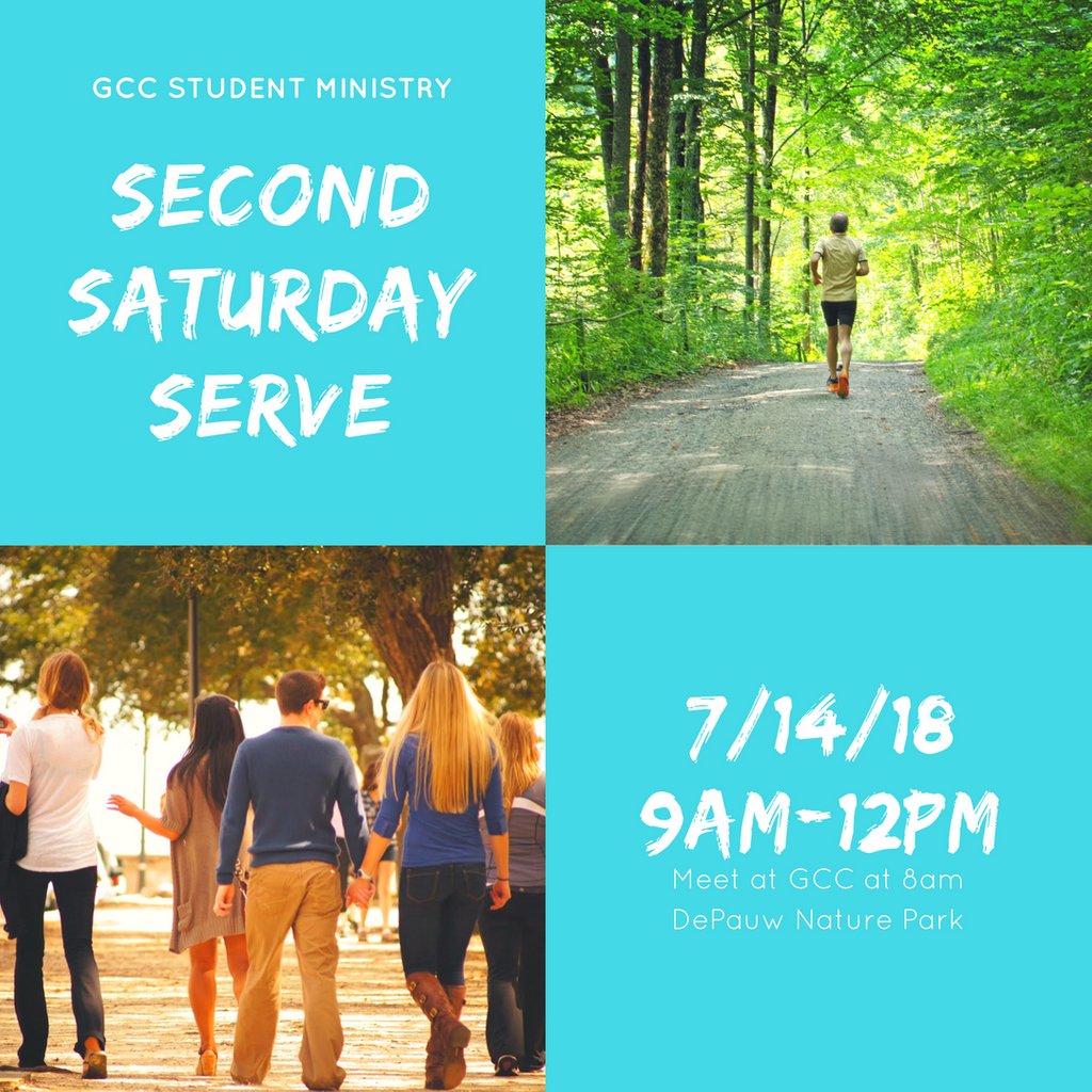 gcc_sm's tweet image. We are so pumped for July&apos;s #SecondSaturdayServe coming up this Saturday! Meet at the GCC Student Center at 8 am and we will head to the nature park from there to serve the Greencastle Youth Football league at their 5k this weekend! We are #BetterTogether