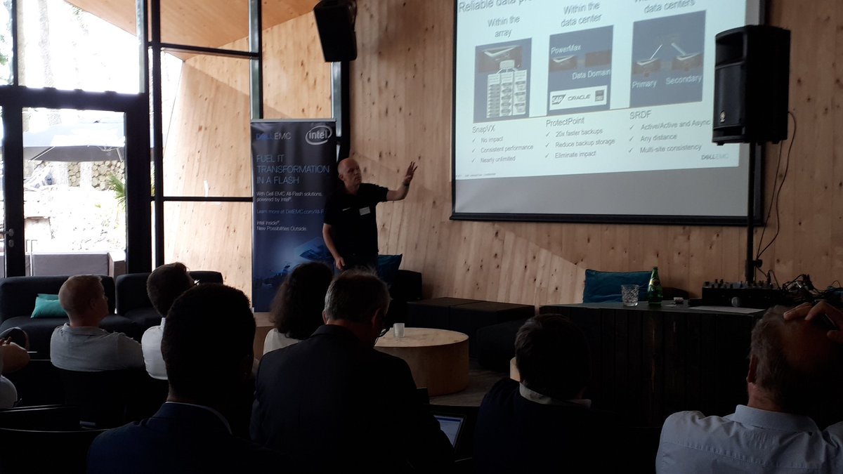 JanVanCauter's tweet photo. Why Dell EMC storage solutions are so 👍by our @Milanzofka during Dell Technologies World Afterglow Luxembourg @BoosBeach. @DellEMCBeLux #Iwork4Dell https://t.co/nG1p3kHPGV