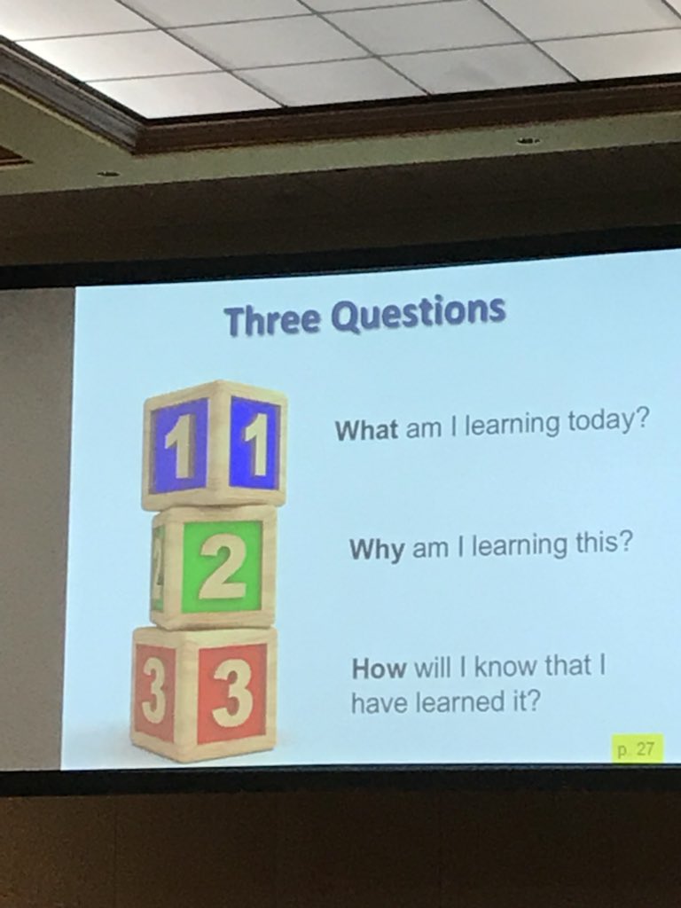 deena_meyer's tweet image. Can your students answer these 3 questions every day? #teacherclarity #visiblelearning #AVL2018 #iamvl