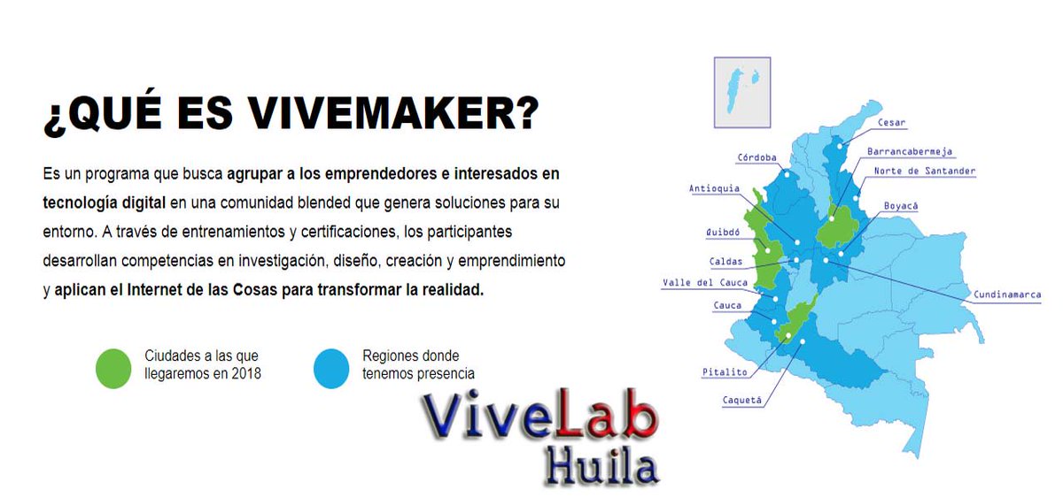 ViveLabHuila's tweet photo. ¡Últimos Días! Desarrolla tu primer proyecto tecnológico usando herramientas de programación, electrónica, creatividad y pensamiento de diseño en el @ViveLabHuila.Participa! #viveMaker  INSCRIBETE 👉https://t.co/qKHTBFXYN9  @Ministerio_TIC @Vivelabs @jrodriguezk @ViveLabs @AppsCo https://t.co/6DhFa7OFuM