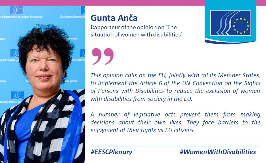 EESC_SOC's tweet photo. Our #EESCplenary calls on the EU, jointly with all its member states, to implement article 6 of the @UN Convention on #DisabilityRights to reduce the exclusion of #WomenWithDisabilities from society.

🔎Read our opinion: https://t.co/W831nF3EvB https://t.co/j5gxZe6bzg