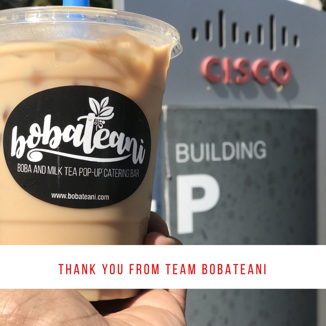 bobateani's tweet photo. #Catering #boba and #milktea at Cisco in San Jose.  Thank you!
#bobatea #bobateacatering #bubbletea #bobabar #SFeats #SJeats #LVeats #SanJose #LasVegas #eventplanning #parties #birthdayparty #wedding #companyevent #companycatering #graduation #companypicnic #officedelivery https://t.co/7DQCT9ob01
