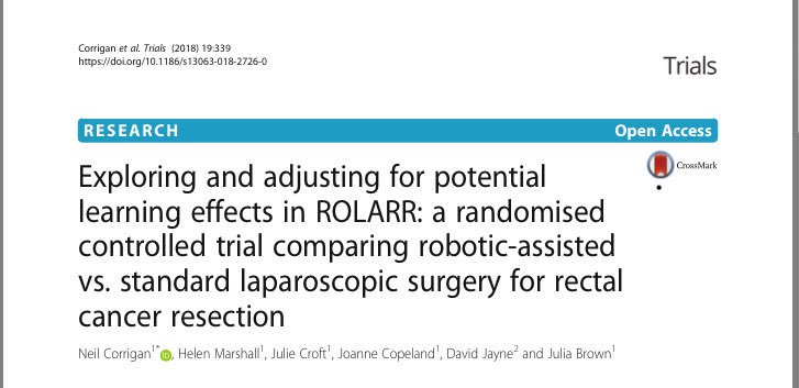 Analysis of surgical learning effects in the #ROLARR trial - bit.ly/2uosqJ7. Shows the importance of accounting for surgeon learning in the design and analysis of #surgicaltrials.

#trialsjournal