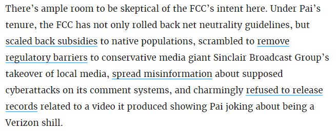 thejoekane's tweet photo. So now we've got more #TechReporting that just quotes the dubious @verge piece, has the @FCC explaining that they're incorrect, and then says "yeah, but who cares because we think @AjitPaiFCC is a bad guy for a bunch of unhinged, unrelated reasons." https://t.co/SyzLu1VOyM https://t.co/RMLgvHbUsn