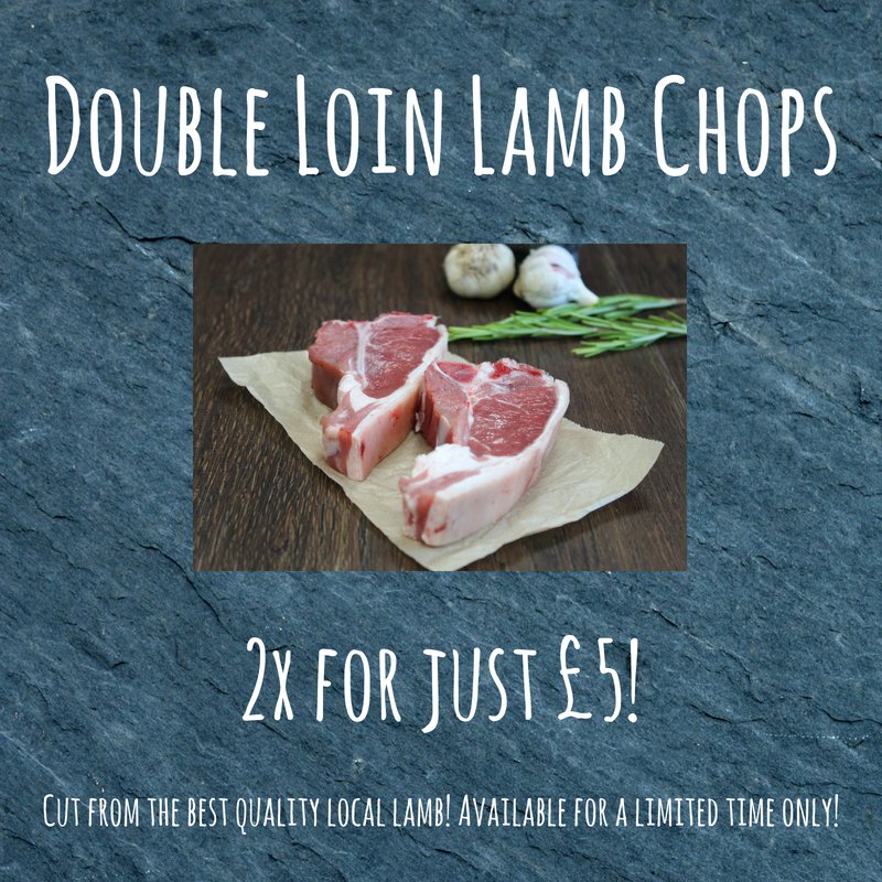 Great deal on at the moment on our locally sourced, double loin lamb chops! Get 2x for just a fiver! Perfect for the BBQ or frying pan. Double loin chops are lean, tender and packed full of flavour! #lambloinchop #lamb #lambchops