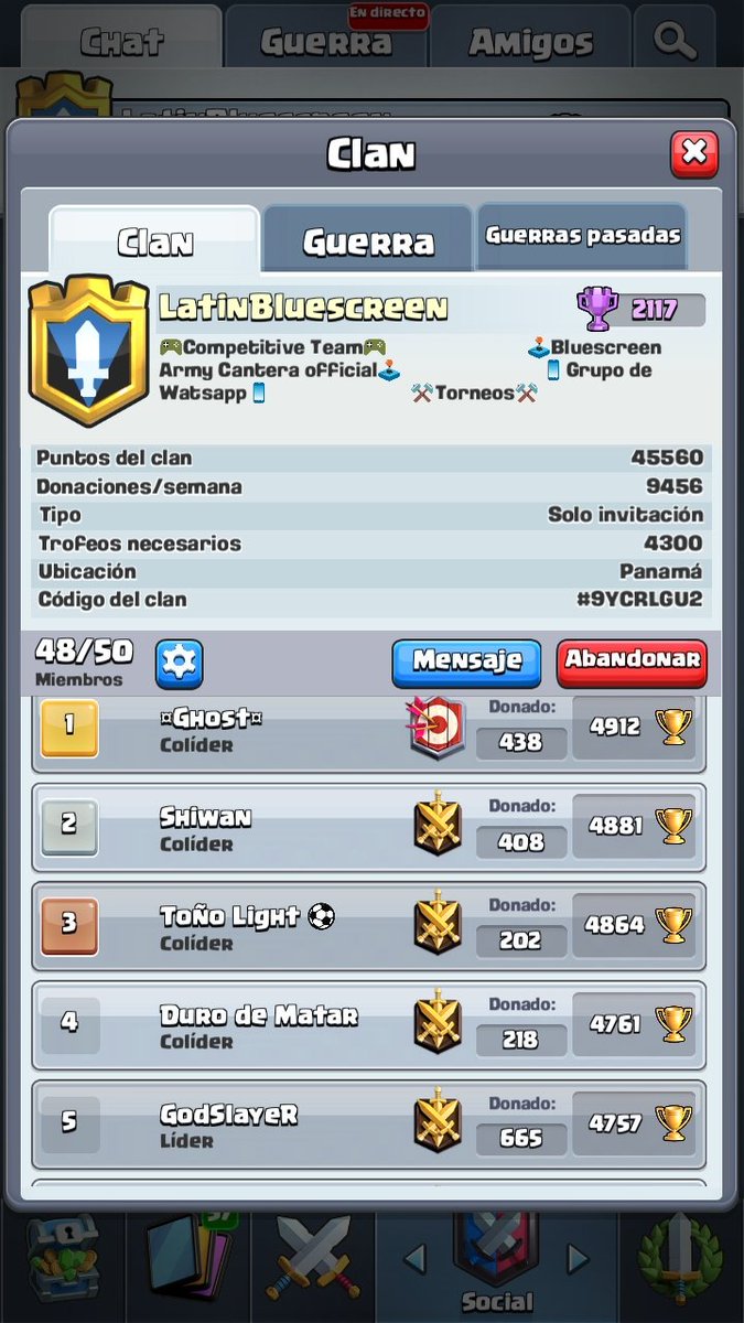 Buscamos jugadores ladder y de guerra para aumentar nuestro récord de copas y ganar nuestras guerras. Pb: 4600 Interesados aquí les dejo el TAG #9YCRLGU2