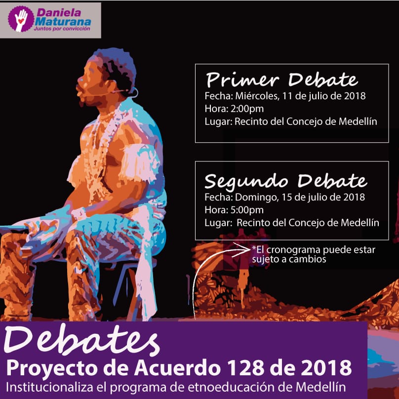 dany_matu's tweet photo. Nos vemos esta tarde a las 2:00 pm  en el primer debate de #PA128 que institucionaliza el programa de #Etnoeducación en el municipio de Medellín. https://t.co/C5XuNC1wAY