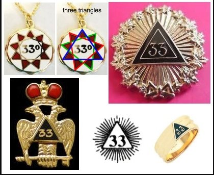 40. Masonic symbolism seems to relate equilateral triangles (3 sides all equal length, all angles the same) to 33: