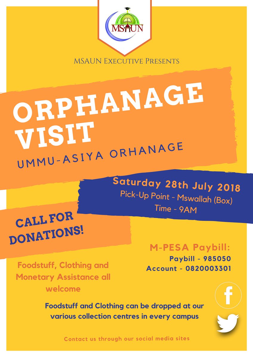MsaunExecutive's tweet photo. Please take part in this noble cause
Monetary contributions, foodstuff and clothing are all welcome!
#msaun #OV2018 https://t.co/SuGUOkVG2C