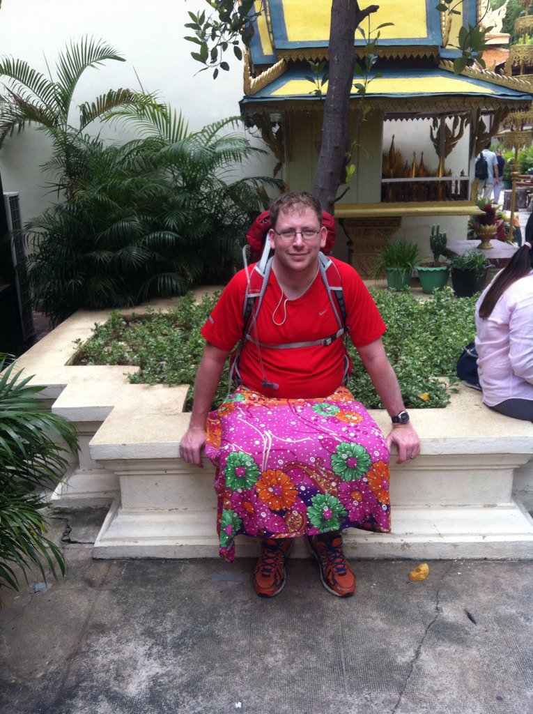 Mr McNamara turned to stylish measures in order to be culturally sensitive at the palace today (trousers didn't fit)