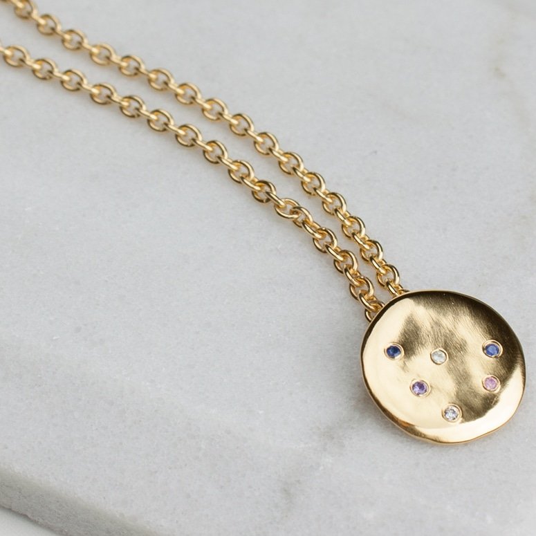 Pretty gold pendant set with sapphires and a diamond ready for Dazzle@Dovecot opening 3 August <a href="/DovecotStudios/">Dovecot</a> <a href="/DazzleJewellery/">Dazzle Exhibitions</a> <a href="/mabelhasell/">Mabel Hasell</a> #EdIntFest #edfringe #EdinburghFringe