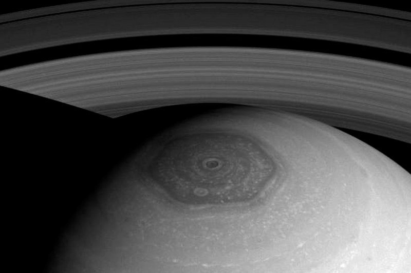 53. And, perhaps not coincidentally, we find a hexagon in the clouds of Saturn's south pole: