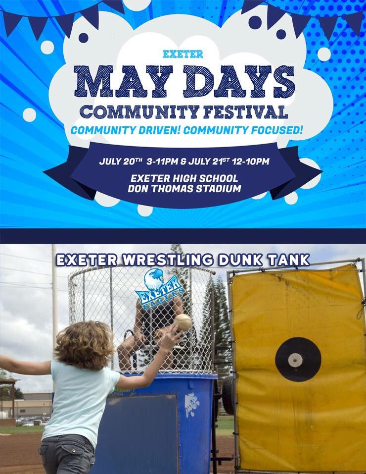 exetermaydays's tweet photo. Coaches and players of the @XTRWrestling team will be meeting and entertaining fans from 12pm to 8pm on Saturday, July 21st! You've seen them during the matches but how well will they do wrestling 500 gallons of water in a dunk tank? Come and find out! https://t.co/DMXAVVIejp