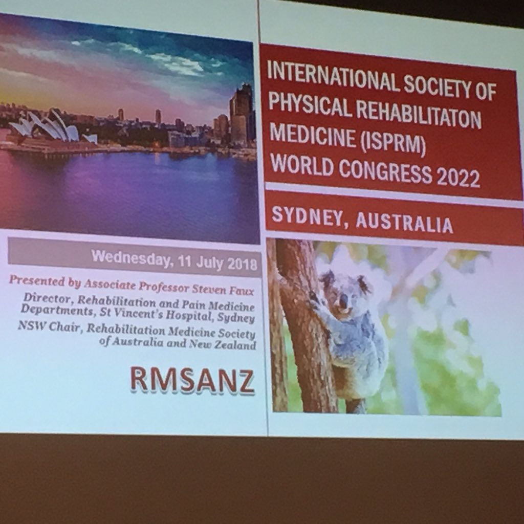 MartinLow88's tweet photo. Congrats to A/Prof Steven Faux and the #RMSANZ bid committee at #ISPRM2018 who won the right to host #ISPRM2022! 
And the winner is ...#Sydney!
@sfaux1 https://t.co/gPqQlmQUYs