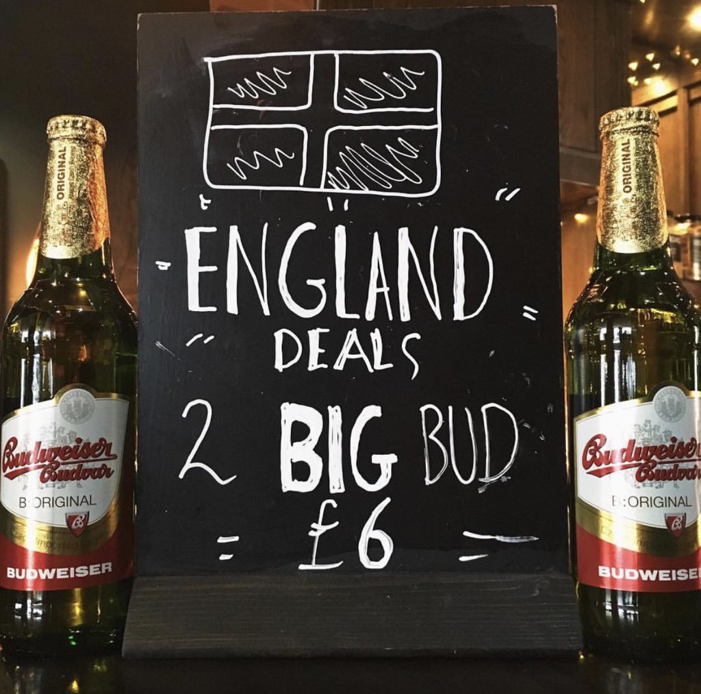 Much needed beer for this evening’s #WorldCup #England game! Get 2 large Buds at <a href="/TheWildmanNR2/">Closed account</a> for just £6! #ItsComingHome