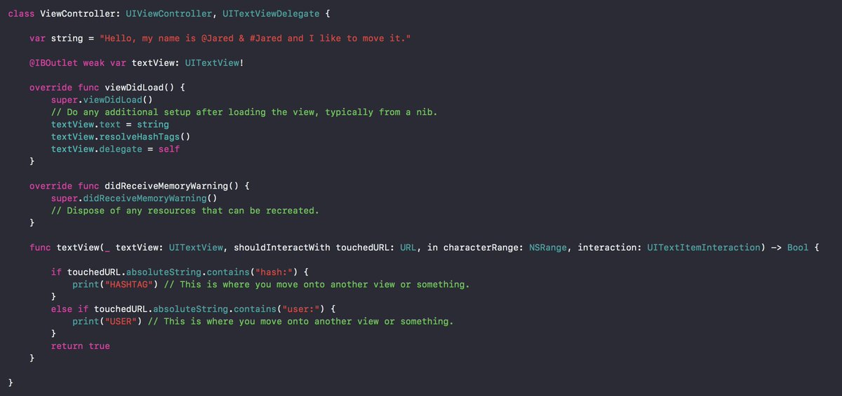 Archetapp's tweet image. Here&apos;s how to handle “#” &amp;amp; “@” hyperlinks w/ Swift! 🔥

Decided to write this up for #CodeOfTheDay as I&apos;ll be working with this in my own project, so it was good to have a refresher on how everything works.

Here&apos;s the code in detail :] - medium.com/@Archetapp/how…