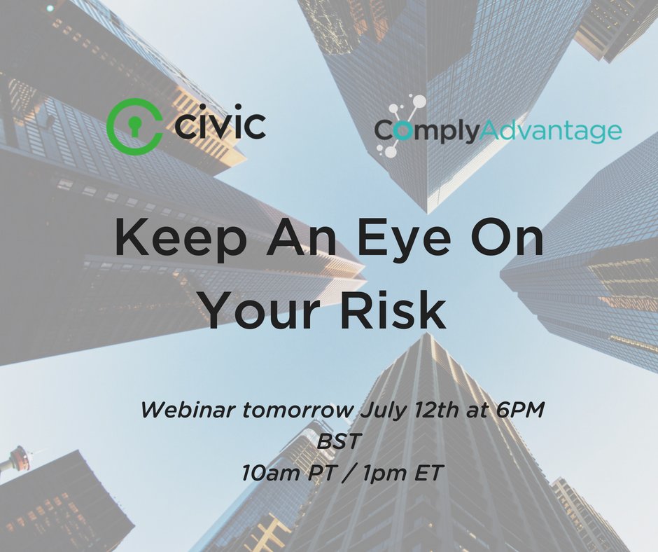 Join us tomorrow evening for our webinar with <a href="/civickey/">Civic</a>, discussing KYC processes, the AML risks associated with them and how blockchain can help. Register here ow.ly/e8kV30kTPBr