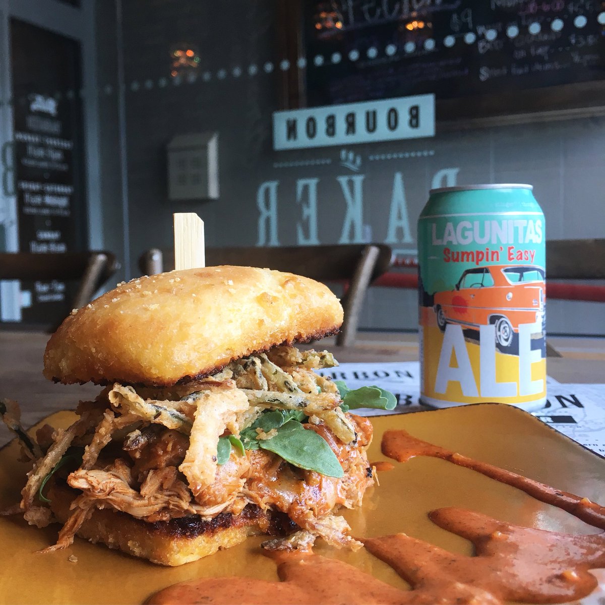 BourbonAndBaker's tweet photo. Special: BBQ Chicken Cornbread Slider $9β Pulled chicken braised in BBQ sauce, served in housemade cornbread with white cheddar, arugula, fried onion & poblano strings, & BBQ aioli. #SmallPlateSpecial #SummertimeEats #DineLocal #TownieSeason #DowntownMHK https://t.co/si0gD3nOMF