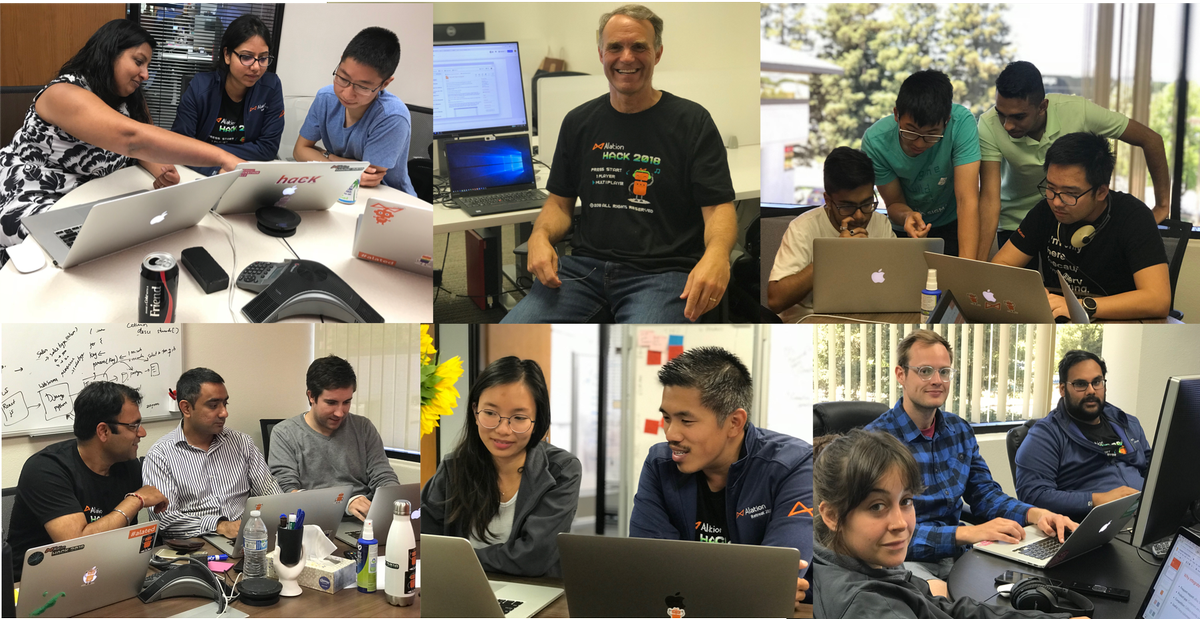 Alation's tweet image. At @Alation, we love building stuff! More than 50 Alationauts have been happily hacking away all week #AlationHackathon2018