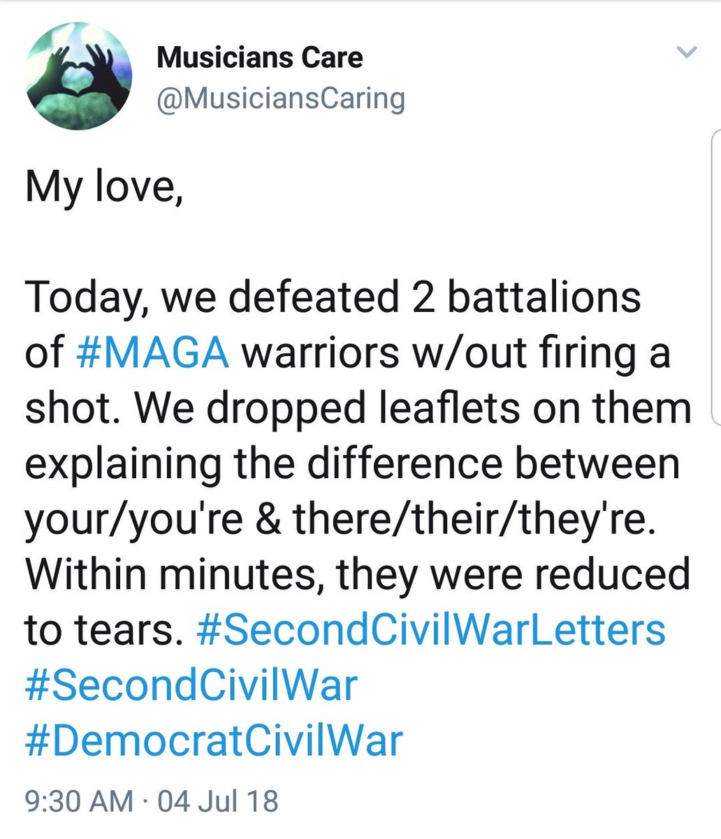 MusiciansCaring's tweet photo. @kathy_markovich @WilDonnelly @realDonaldTrump I don't get why MAGAts can't figure out how to use these words properly lol I actually used it in one of #Secondcivalwarletters tweets https://t.co/c4WJocyNBm