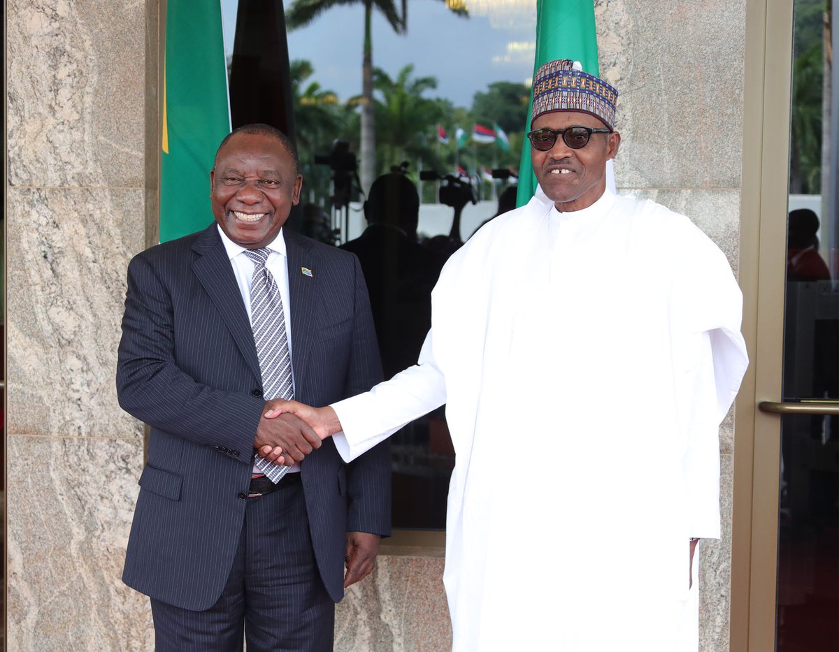 NigeriaGov's tweet photo. President @MBuhari received the President of South Africa, Mr Cyril Ramaphosa, today at the State House, Abuja. #AsoVillaToday https://t.co/2DkK0suFzi
