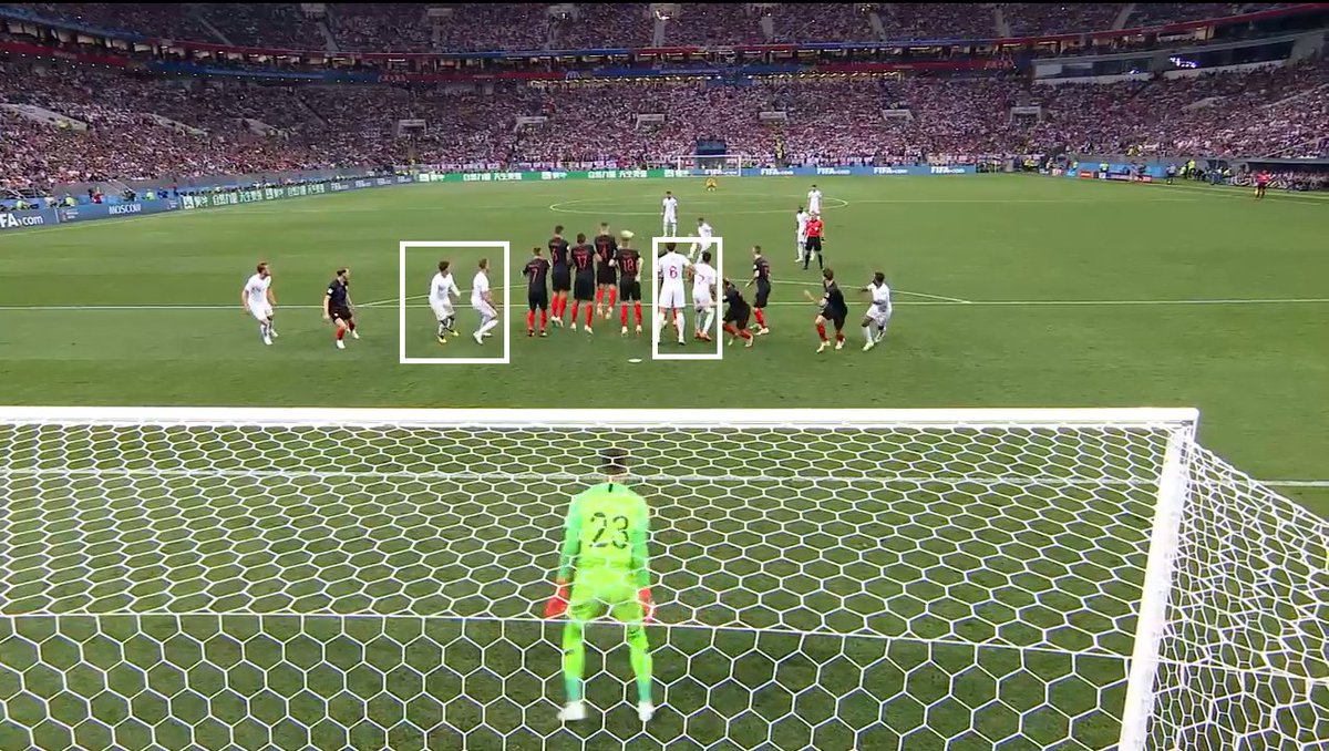 PieterZwartNL's tweet photo. Het nut van de muurtjes van Engeland naast de Kroatische muur: 
Danijel Subasic ziet deze bal pas komen als het veel te laat is #kroeng https://t.co/9J8nrRgqCy
