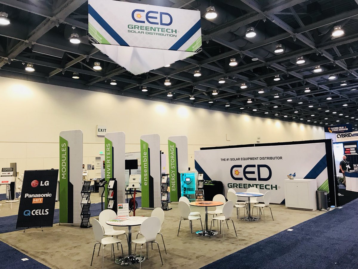 FmrCEDGreentech's tweet photo. Intersolar SF is in full swing! Stop by the CED Greentech Booth 7111!! Big Thanks to our sponsors: @LGsolar @Panasonic_Solar @SolarEdgePV @enphase @SonnenUSA @IronRidge @Unirac  @Intersolar https://t.co/pZMTWIN9eN