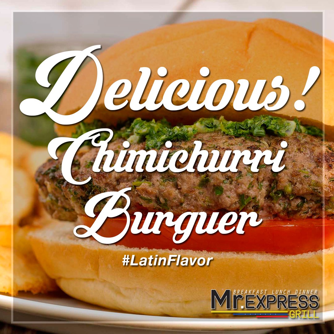 mrexpressgrill's tweet image. Taste the #LatinFlavor! Ask for our delicious Chimichurri Burger: 1/2 pound of beef burger, fresh tomatoes, cabagge, onions and the special chimirrurri sauce. 
.
¡Prueba el sabor latino con nuestra deliciosa Hamburguesa de Chimichurri! 
.
#MrExpressGrill 😛