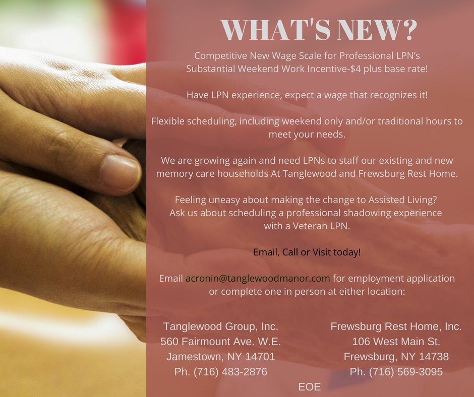 tanglewoodgroup's tweet photo. The Tanglewood Group is now Hiring LPN's. #NurseJobs #assistedliving #Tanglewood https://t.co/o1NaBfpuSy