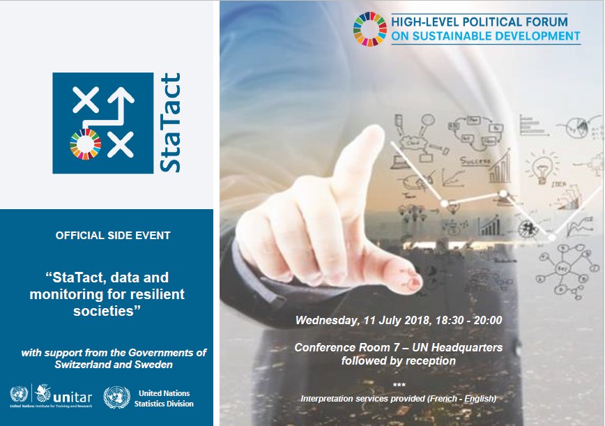 UNITAR's tweet photo. It’s today! The #HLPF2018 official side event to showcase #StaTact: All data producers and users are welcome. Three countries will talk about their experience.
18:30 – 20:00 followed by reception, Conference Room 7, UNHQ #GlobalGoals #monitoringSDGs
@UNStats https://t.co/5czKIhTyfC